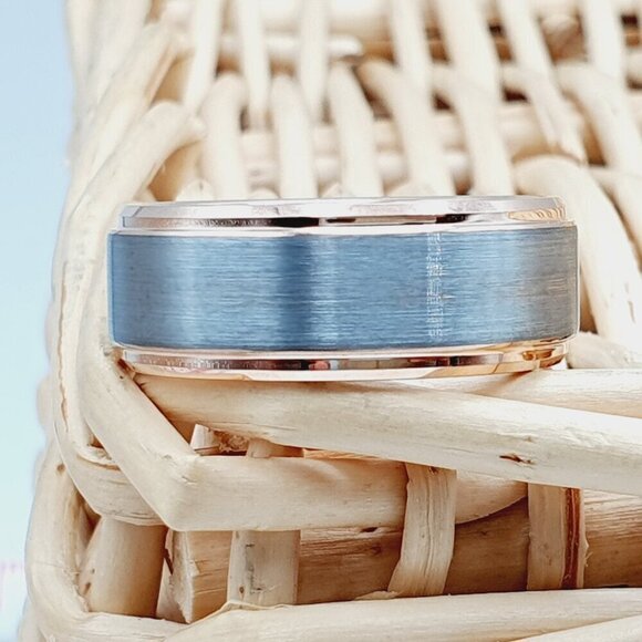 "Rose Gold & Silver Tungsten Wedding Ring, GALTUN842 - Picture 2 of 6